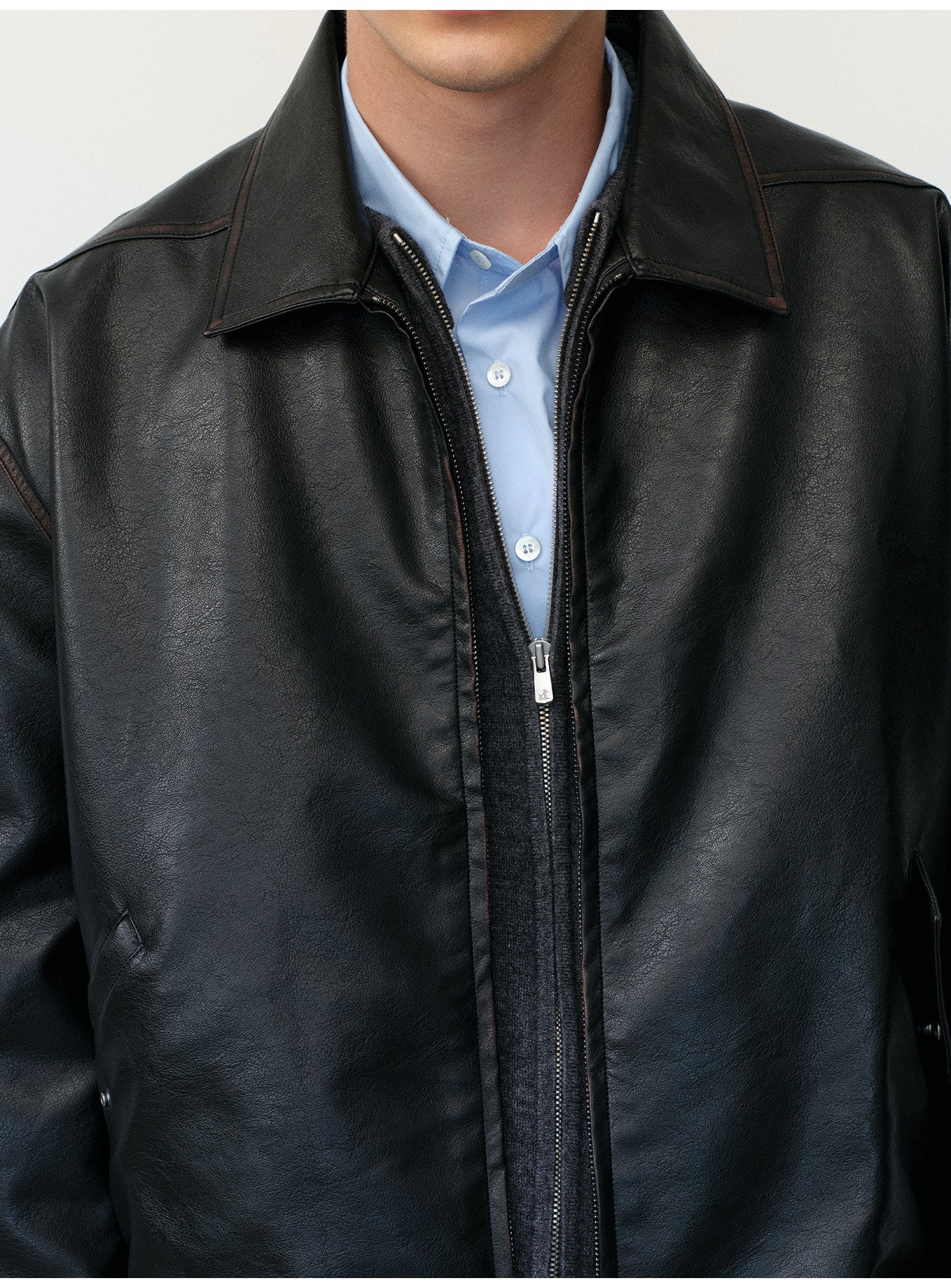 Boxy Short Leather Jacket with Simple Wash Finish