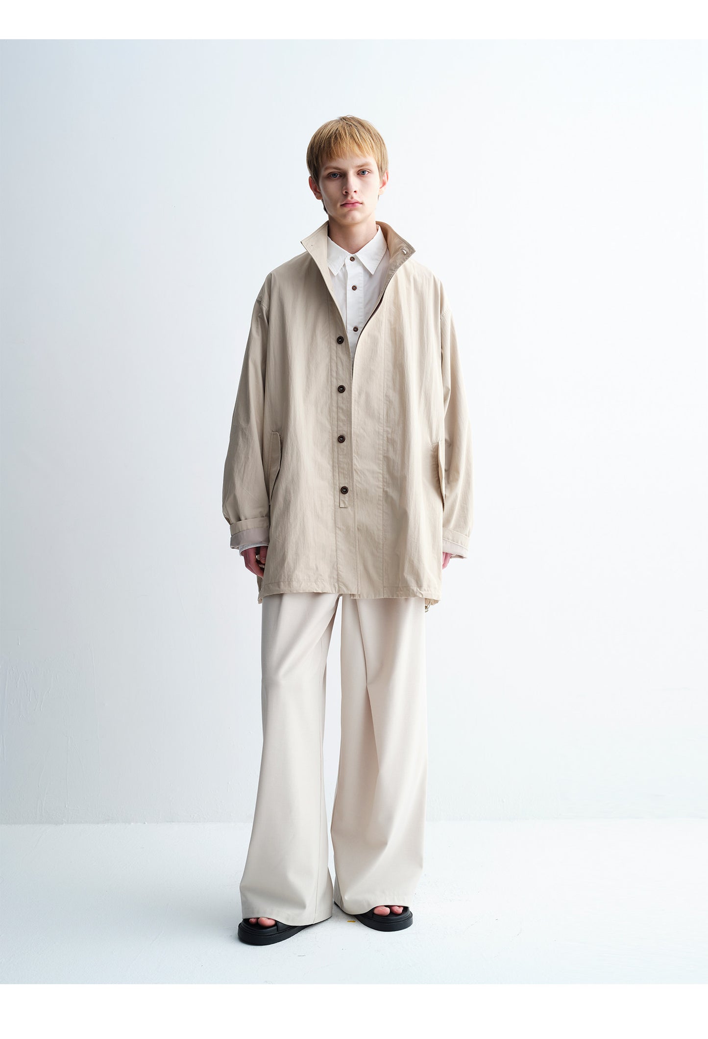 Diagonal Placket Casual Wide-Leg Pants