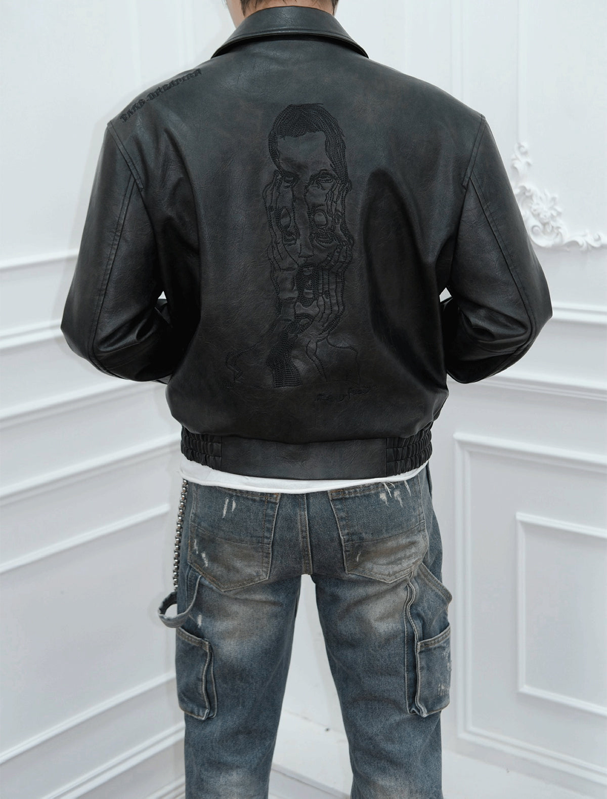 Damaged Retro Short Wide Leather Jacket