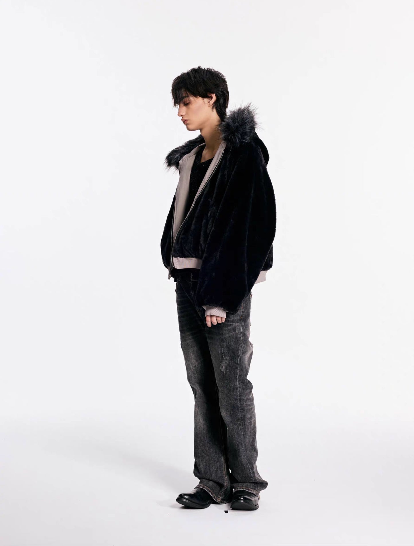 Reversible removable fur collar jacket