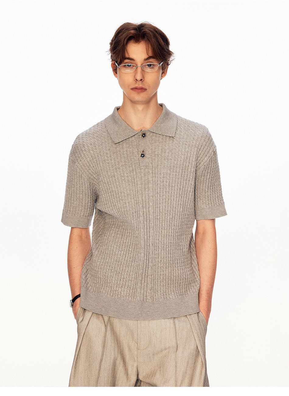 Twist-Knit Vertical-Stripe Polo Shirt
