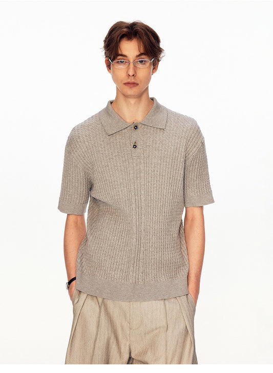 Twist-Knit Vertical-Stripe Polo Shirt