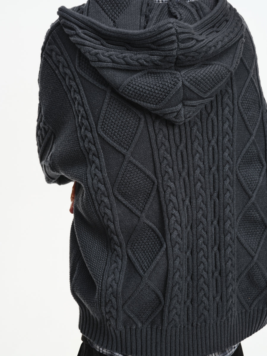 Hooded Cable-Knit Jacket