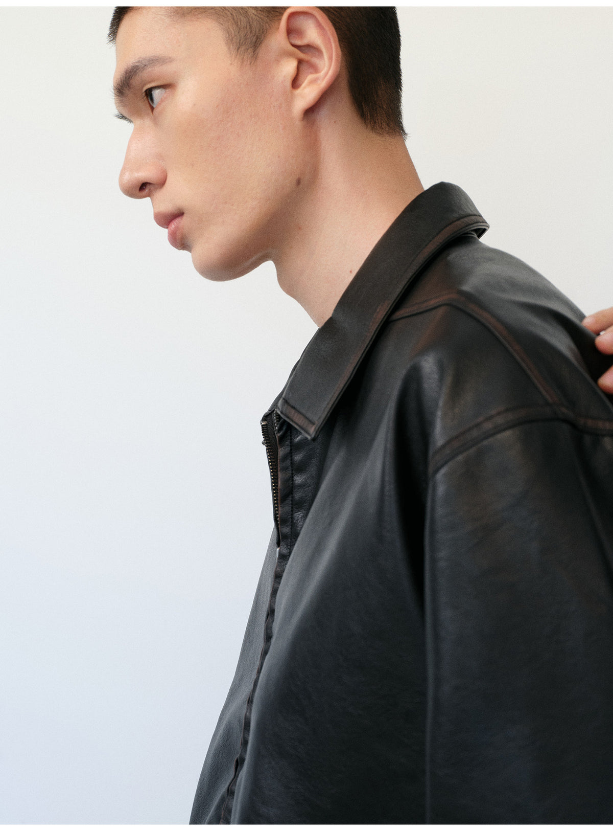Boxy Short Leather Jacket with Simple Wash Finish