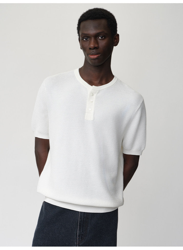 Waffle Henley Neck Knit Shirt