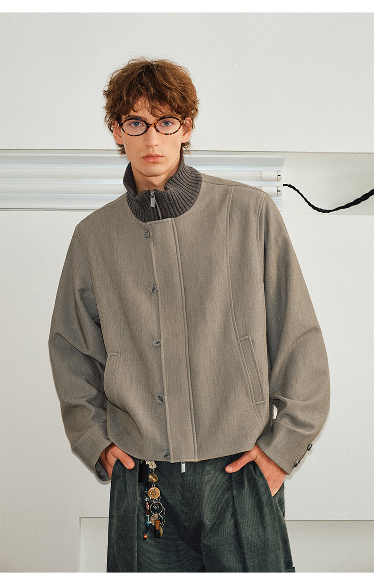 Wool high collar splicing jacket