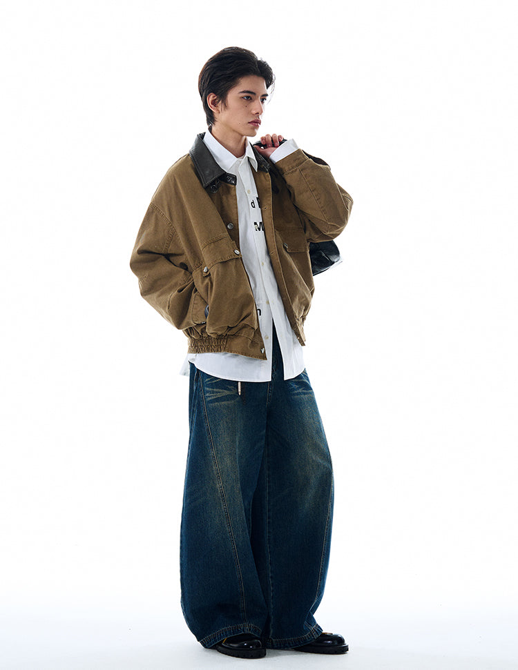 Leather Collar Patchwork Jacket