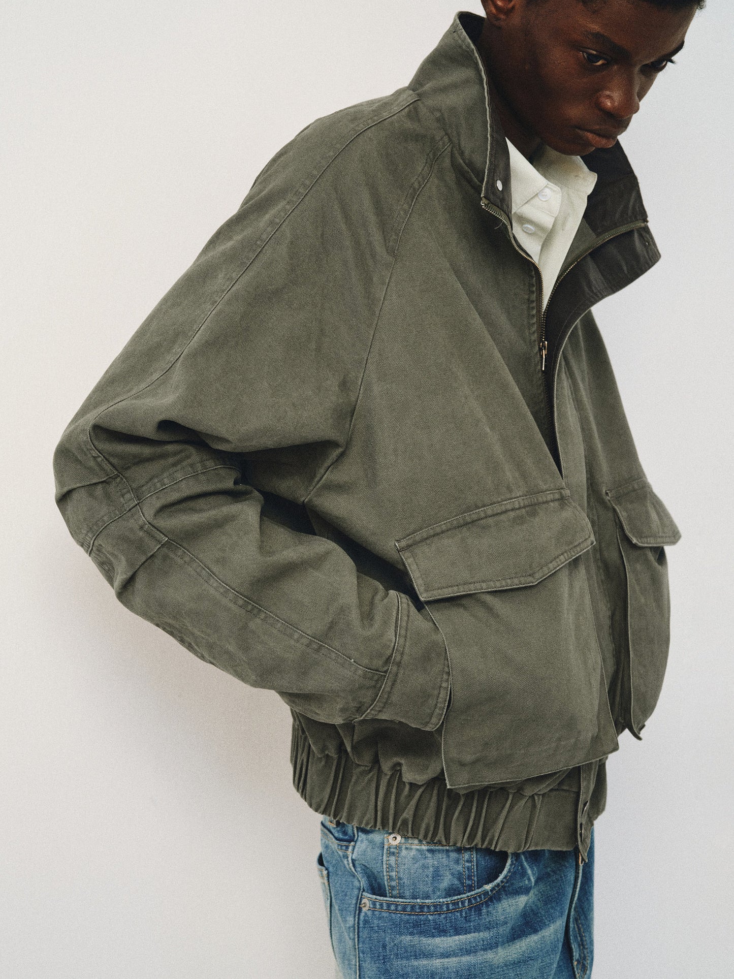 Distressed Stand Collar Jacket