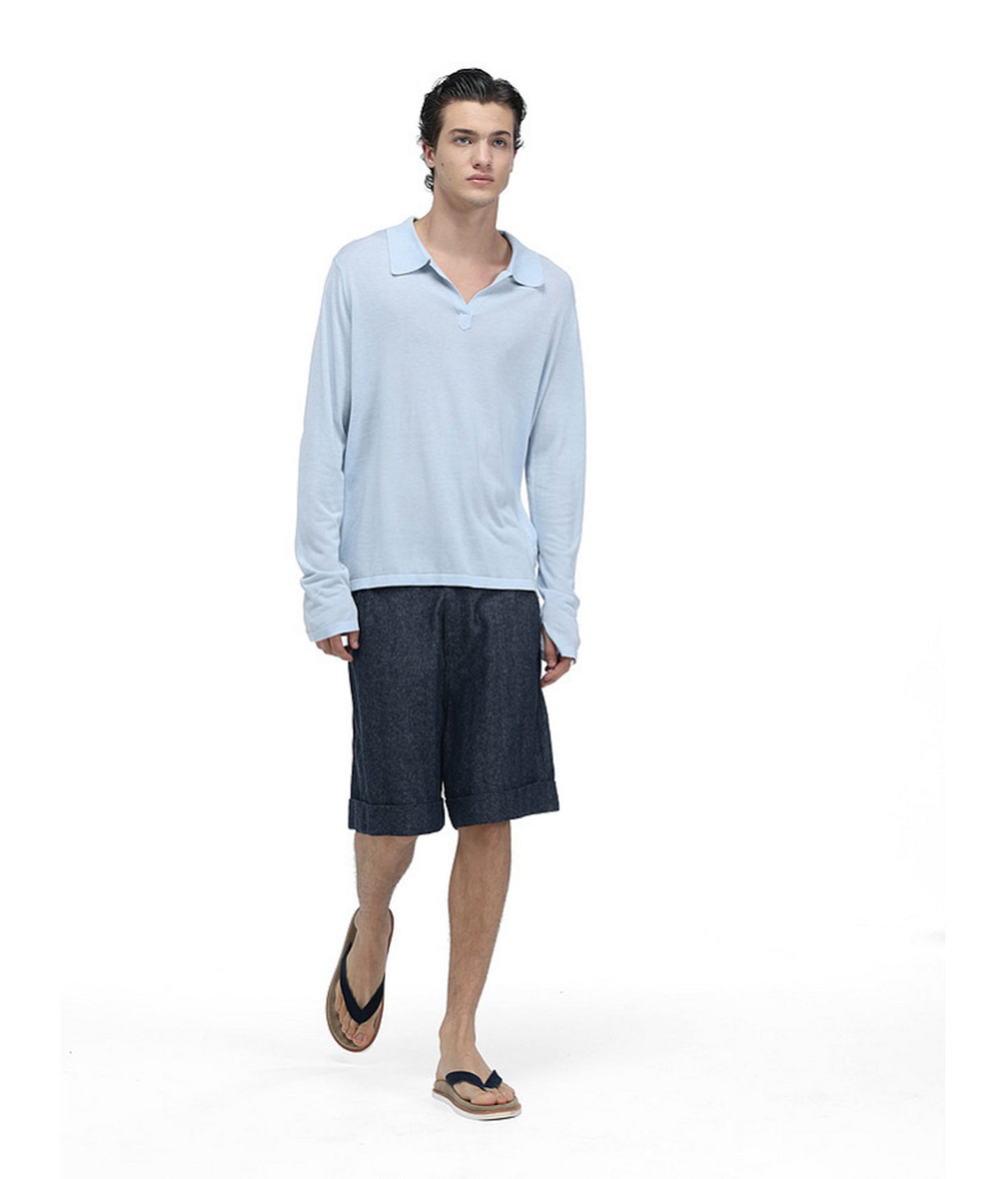Linen-Blend Knit Polo Shirt