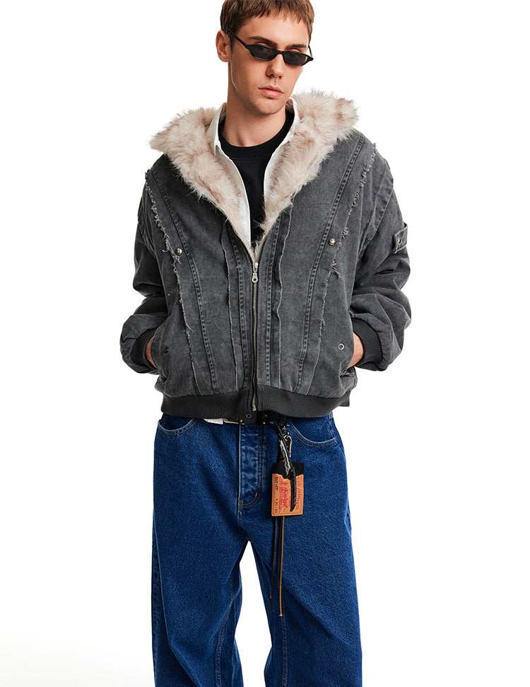 Distressed-look padded jacket
