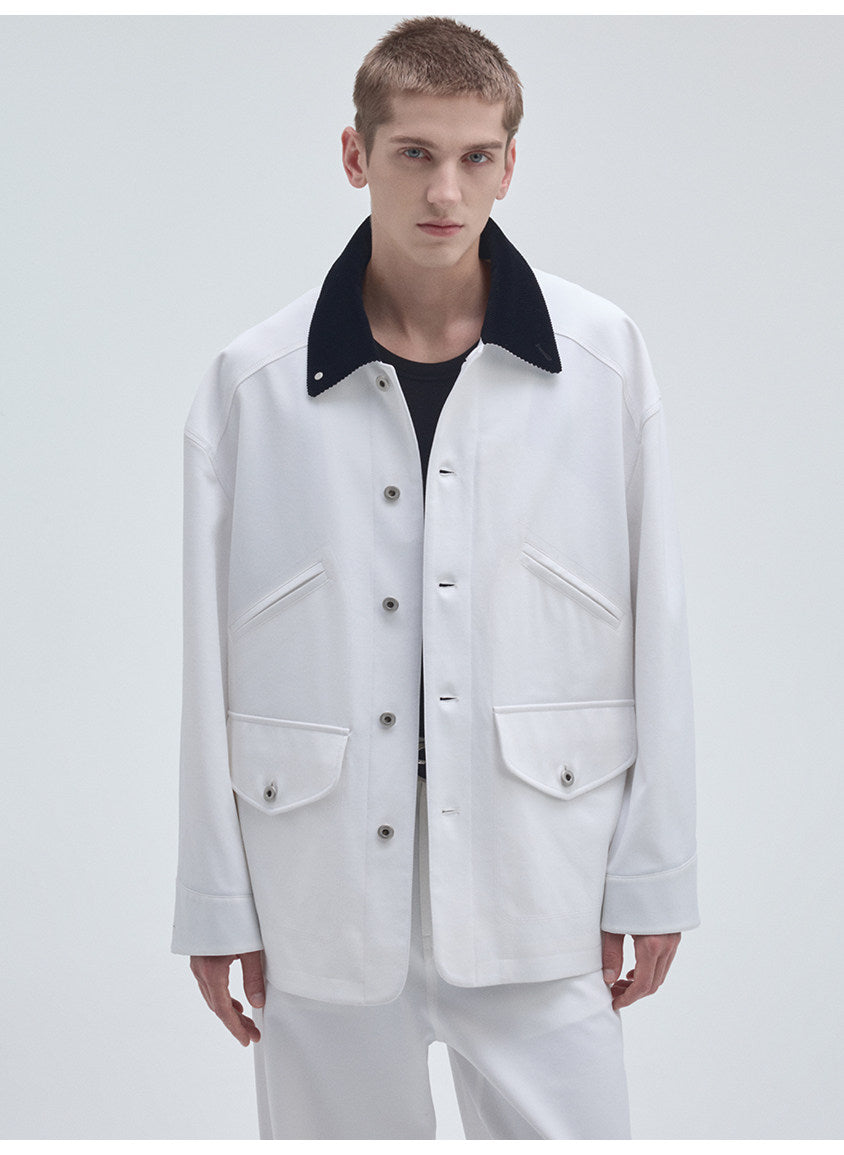Corduroy Jacket with Collar and Multiple Pockets