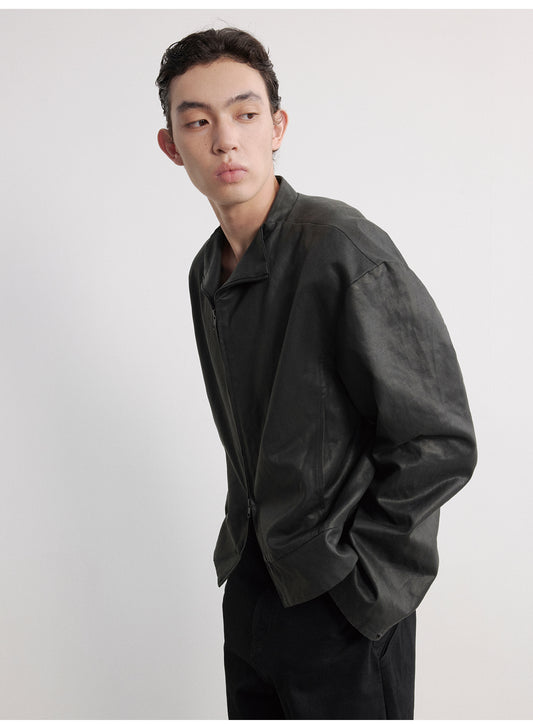 Snap Button Leather Jacket