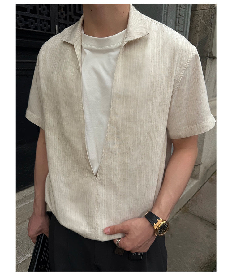 V-neck Design Faux Two-Piece Shirt