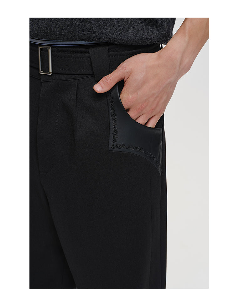 Leather patchwork design casual pants