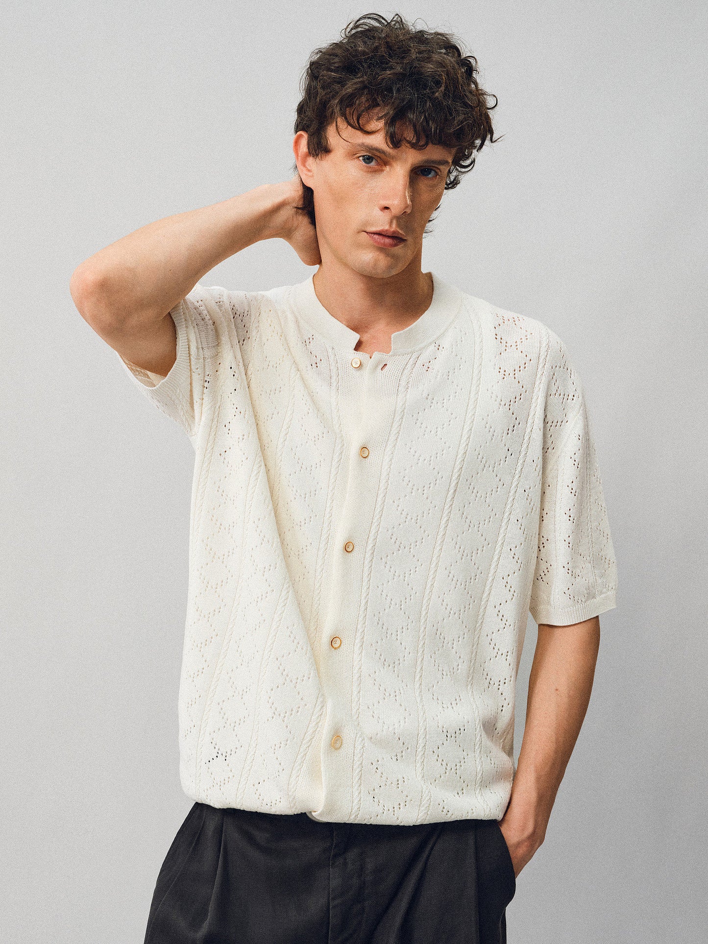 Openwork Linen Knit Shirt