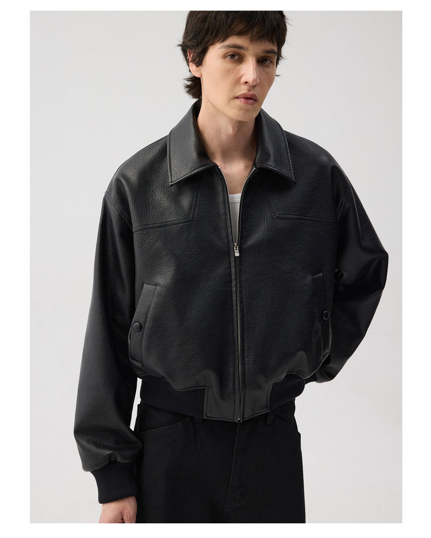 PU Short Wide Leather Jacket