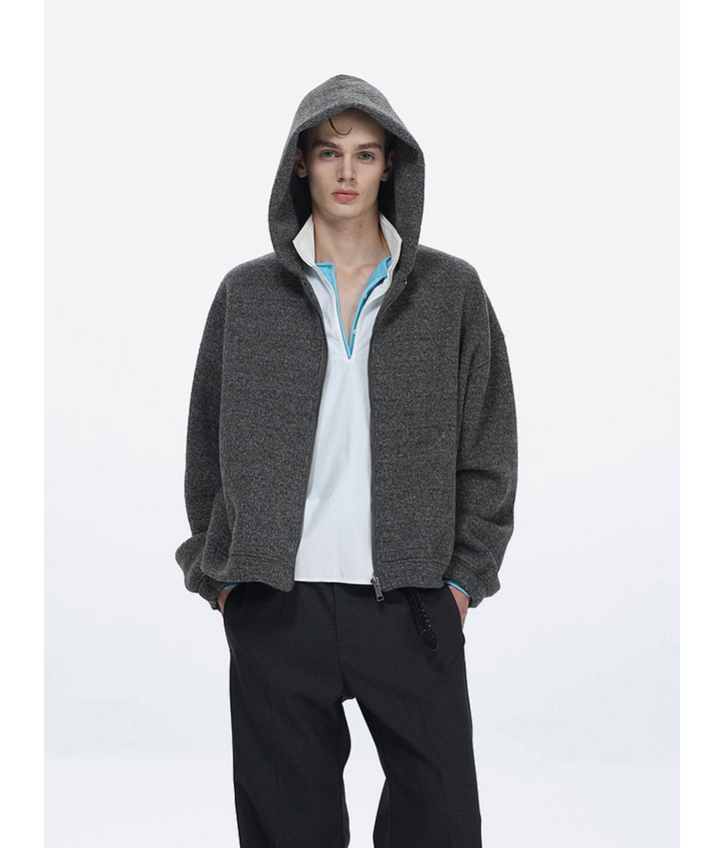 Textured Fleece Hooded Sweatshirt Jacket