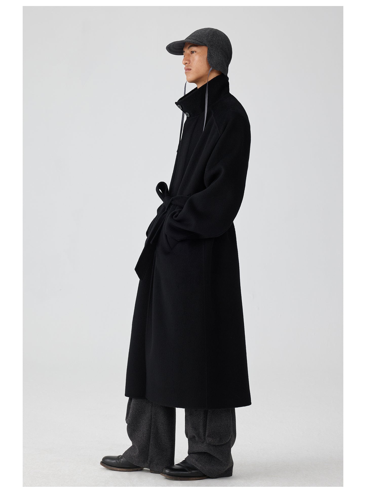 Double-faced stand collar wool coat