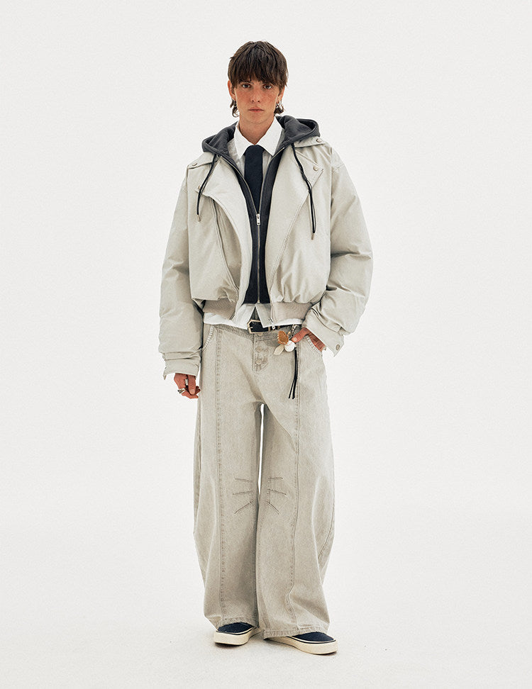 Faux Two-Piece Short Hooded Cotton Jacket