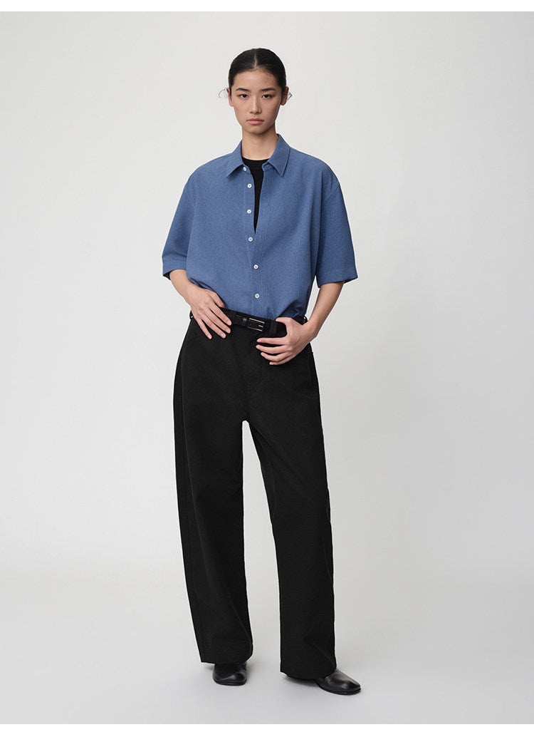 Curved Straight-Leg Casual Pants