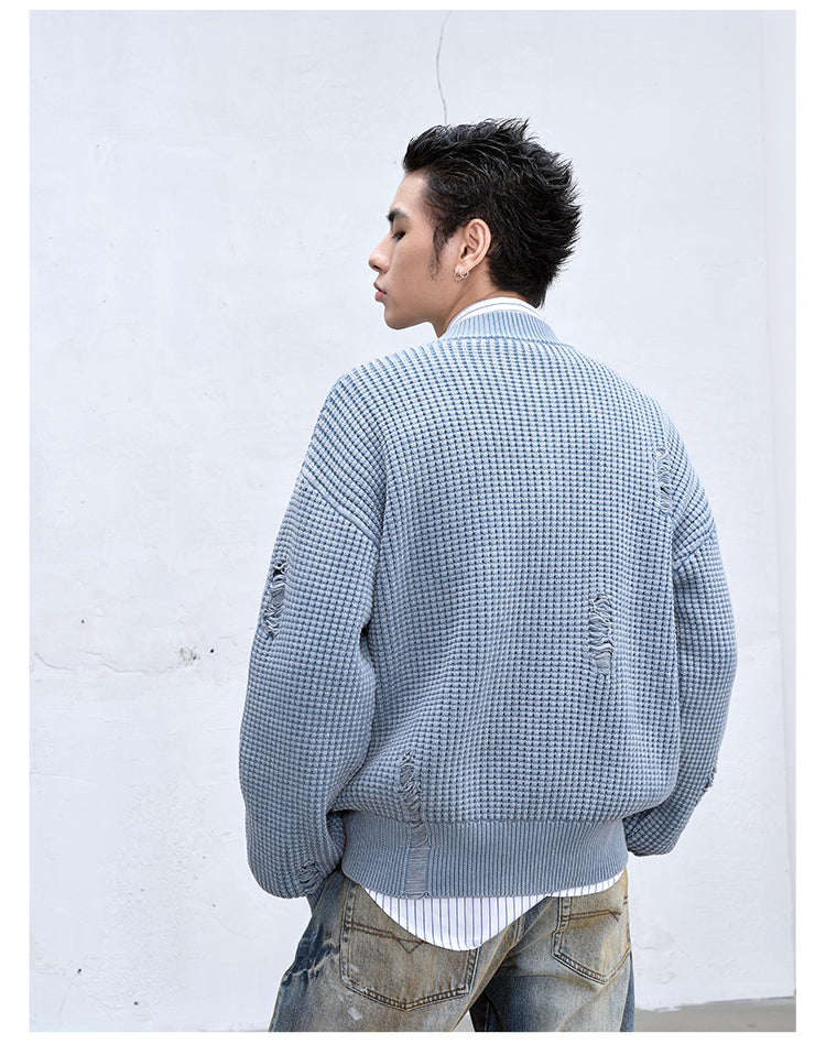 Heavy wash zipper cardigan