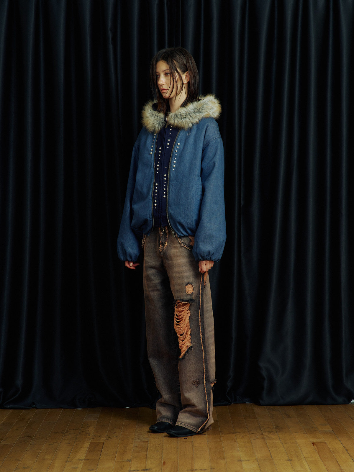 Hand-Distressed Cut Frayed Jeans