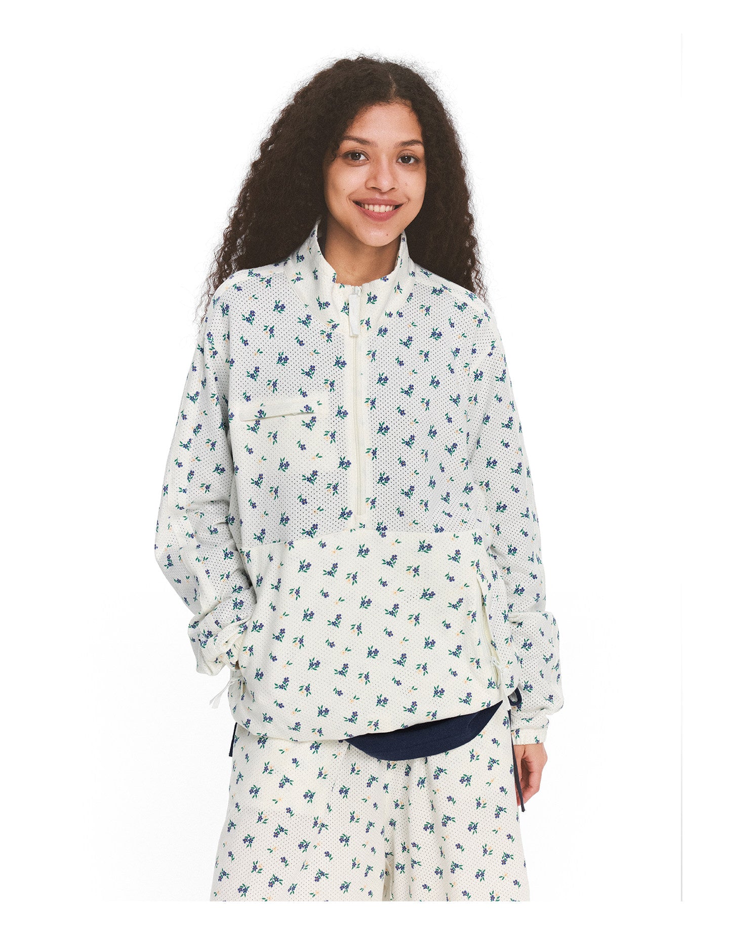 Floral-Print Shirt with a Zipper