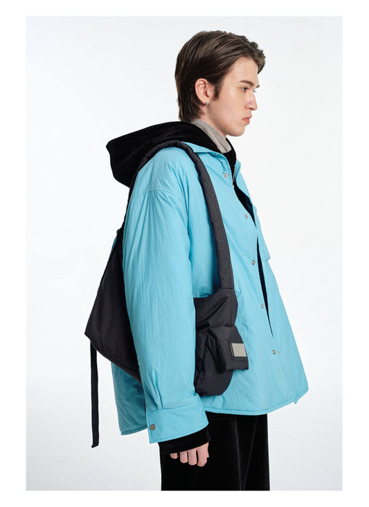 Wrinkle-Finish Nylon Multi-Pocket Shoulder Bag