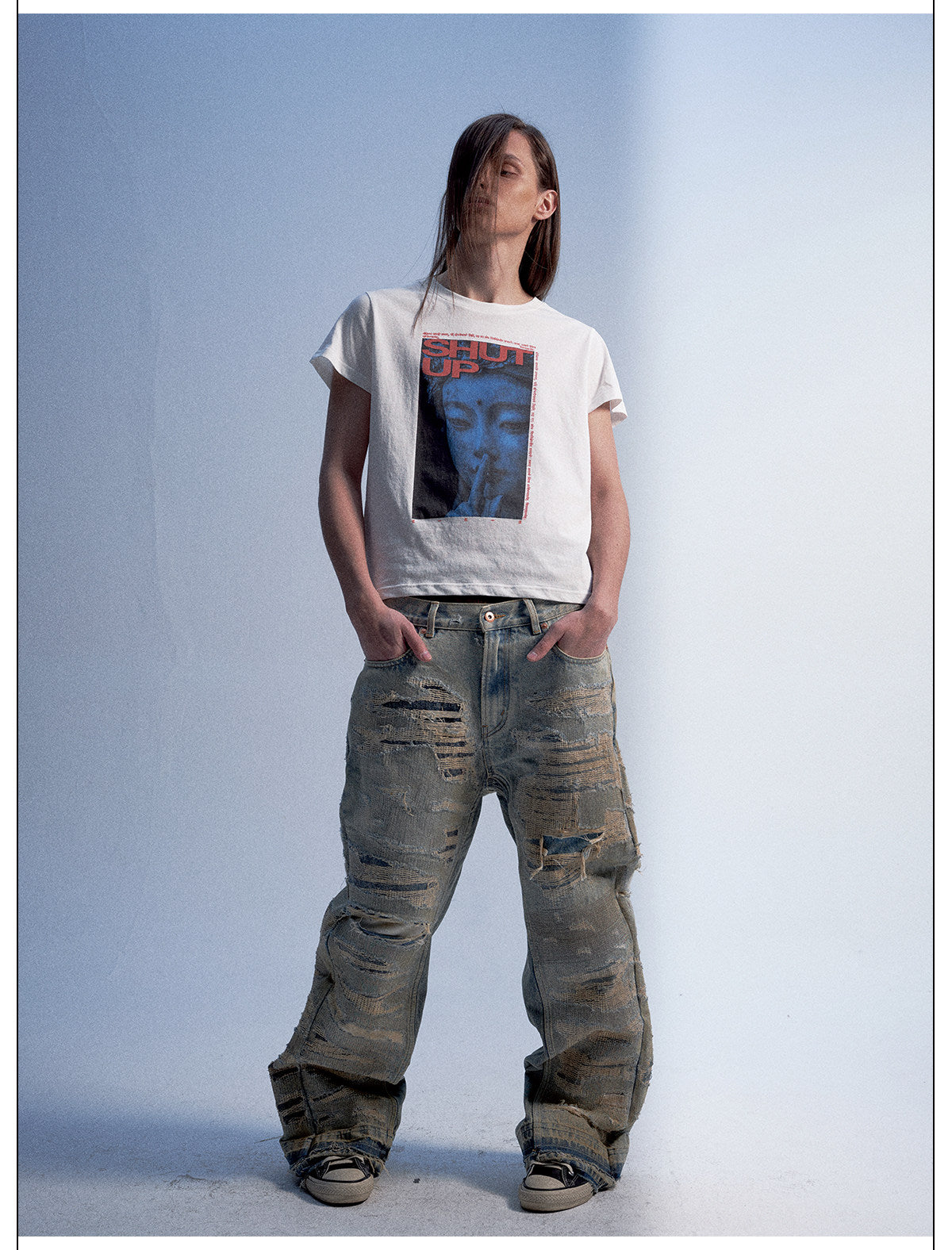 Vintage-Style Washed Wide-Leg Denim Pants