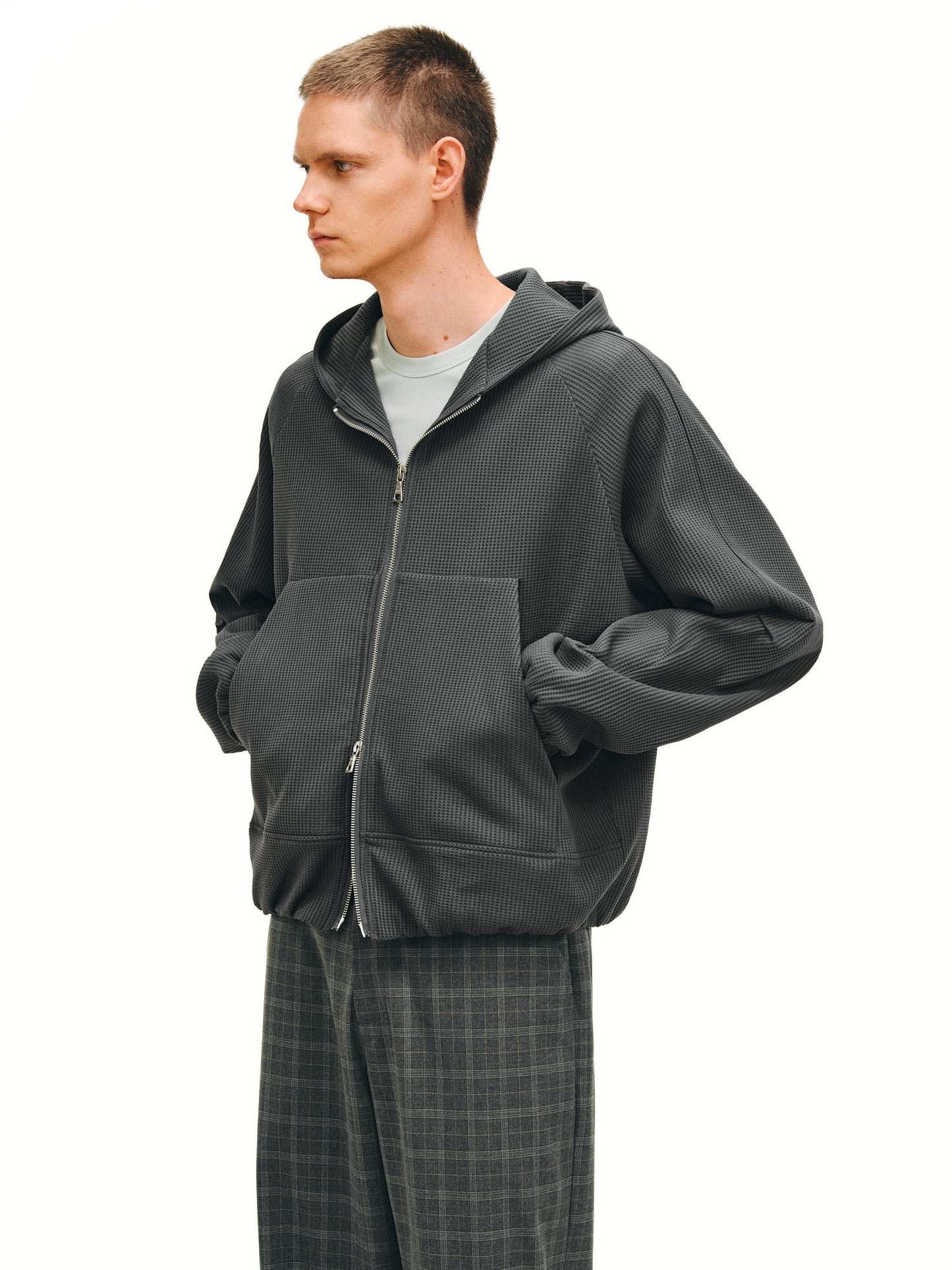 Waffle Chain Zipper Hoodie