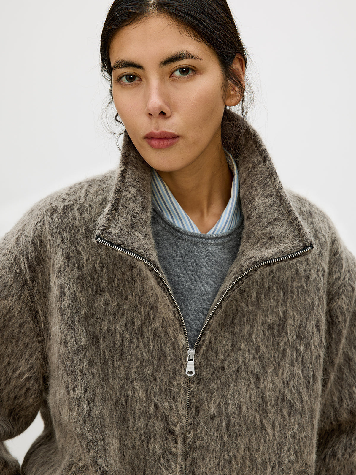 Alpaca Blend Zipper Short Wide Jacket