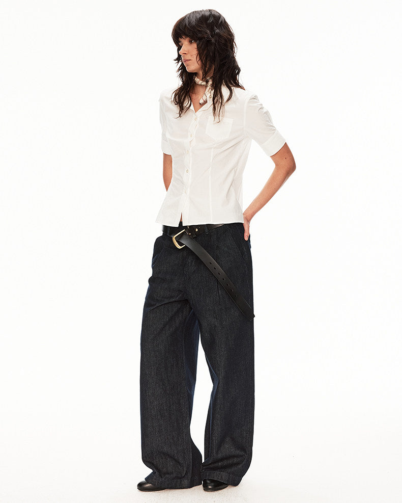Minimalist Beltless Raw Denim Jeans