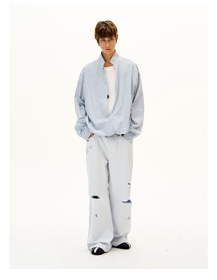 Fake Two-Piece V-Stand Collar Shirt