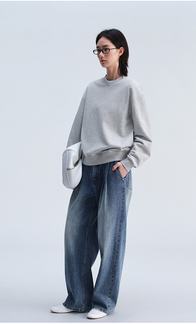 Casual Sweatshirt with Loose Rib Knit