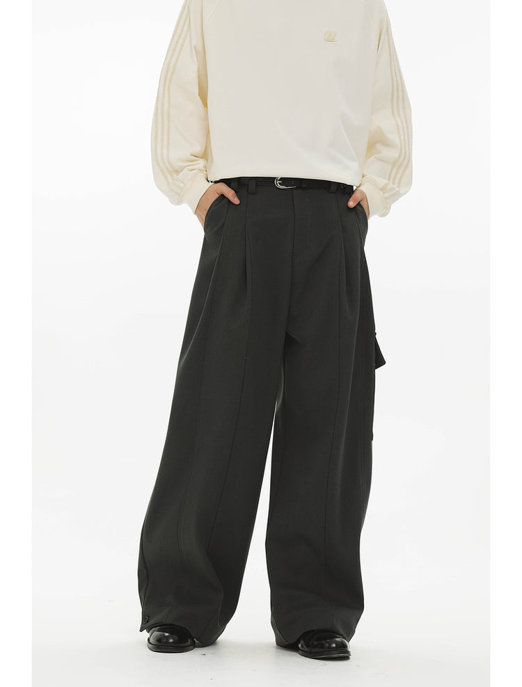 Draped slightly brushed wide pleated pants