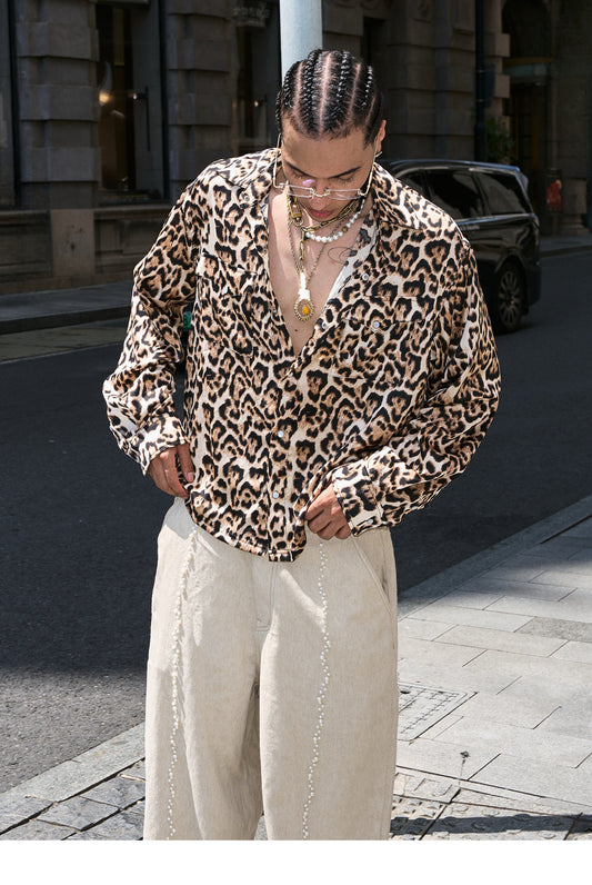 Silk Texture Leopard Print Shirt
