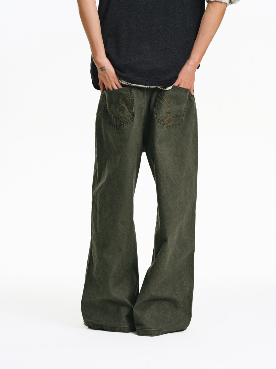 Faded Finish Wide-Leg Casual Pants