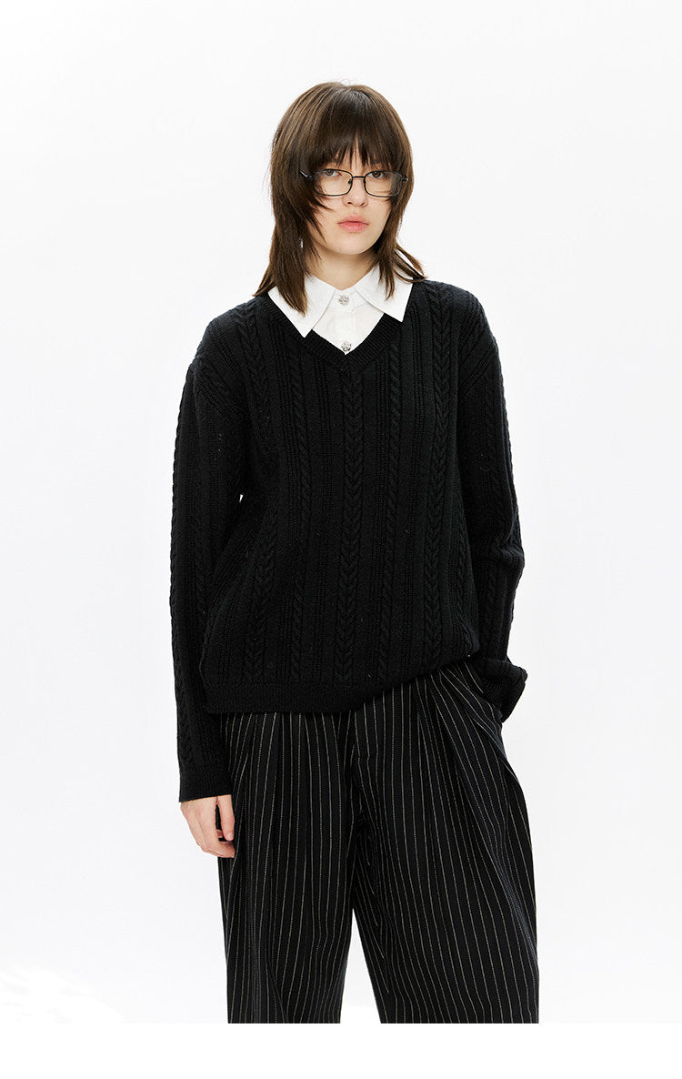 Faux Two-Piece Cable Knit Sweater