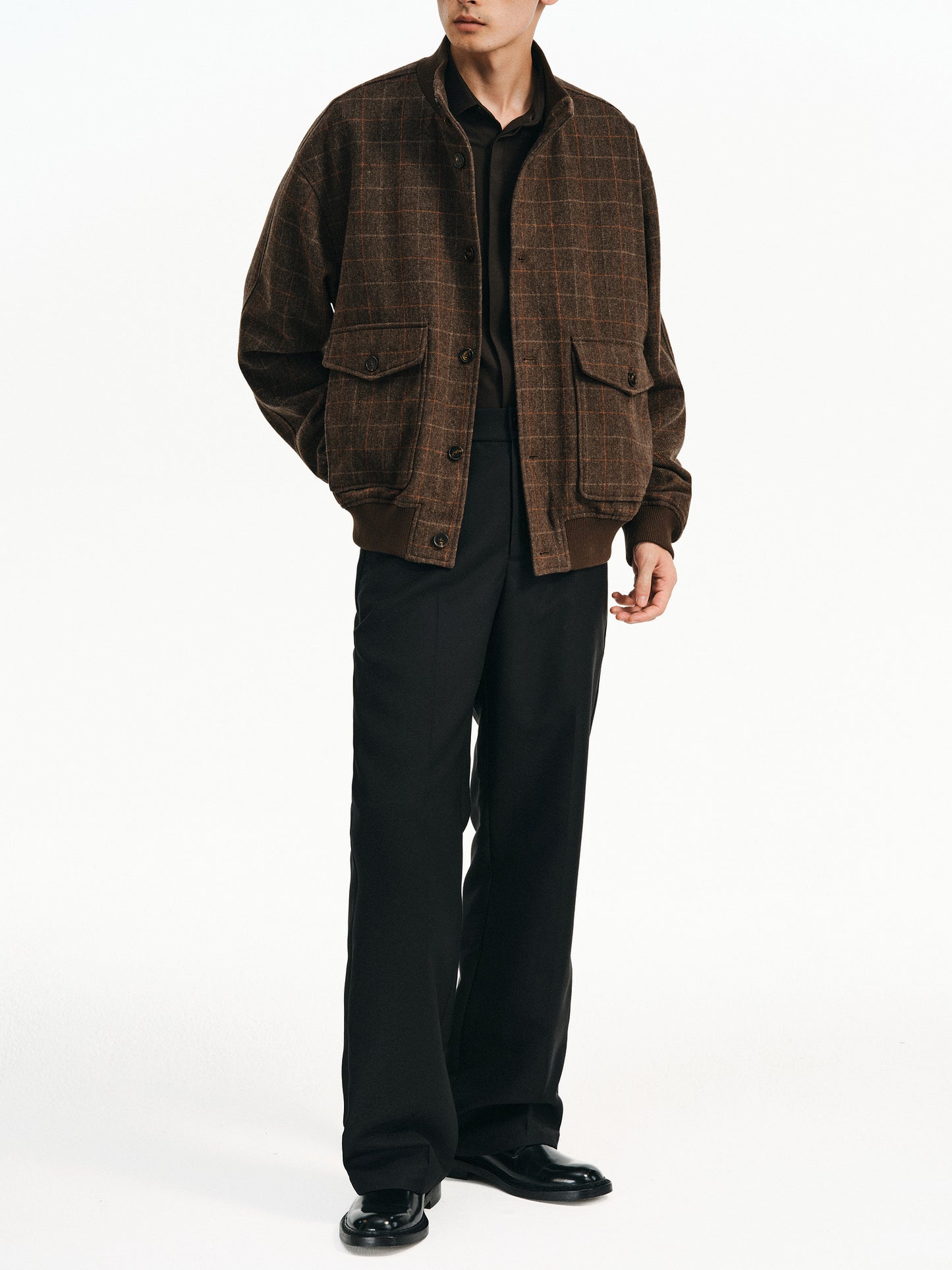 Checkered Stand Collar Jacket