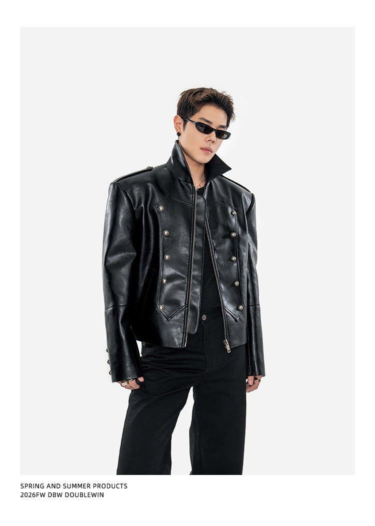 Matte Lychee-Textured Silhouette Leather Jacket