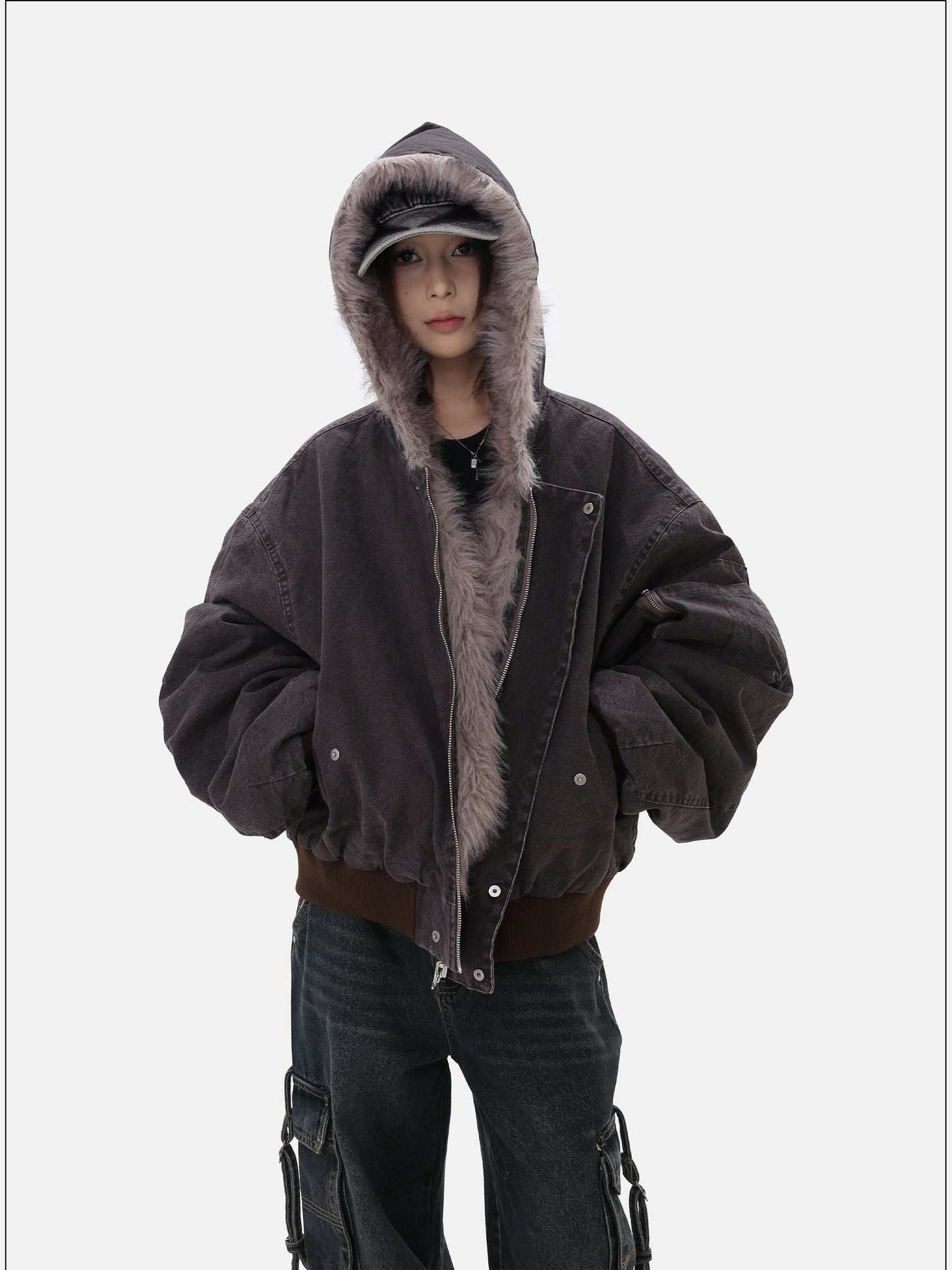 Wash-Damaged Heavyweight Hooded Jacket