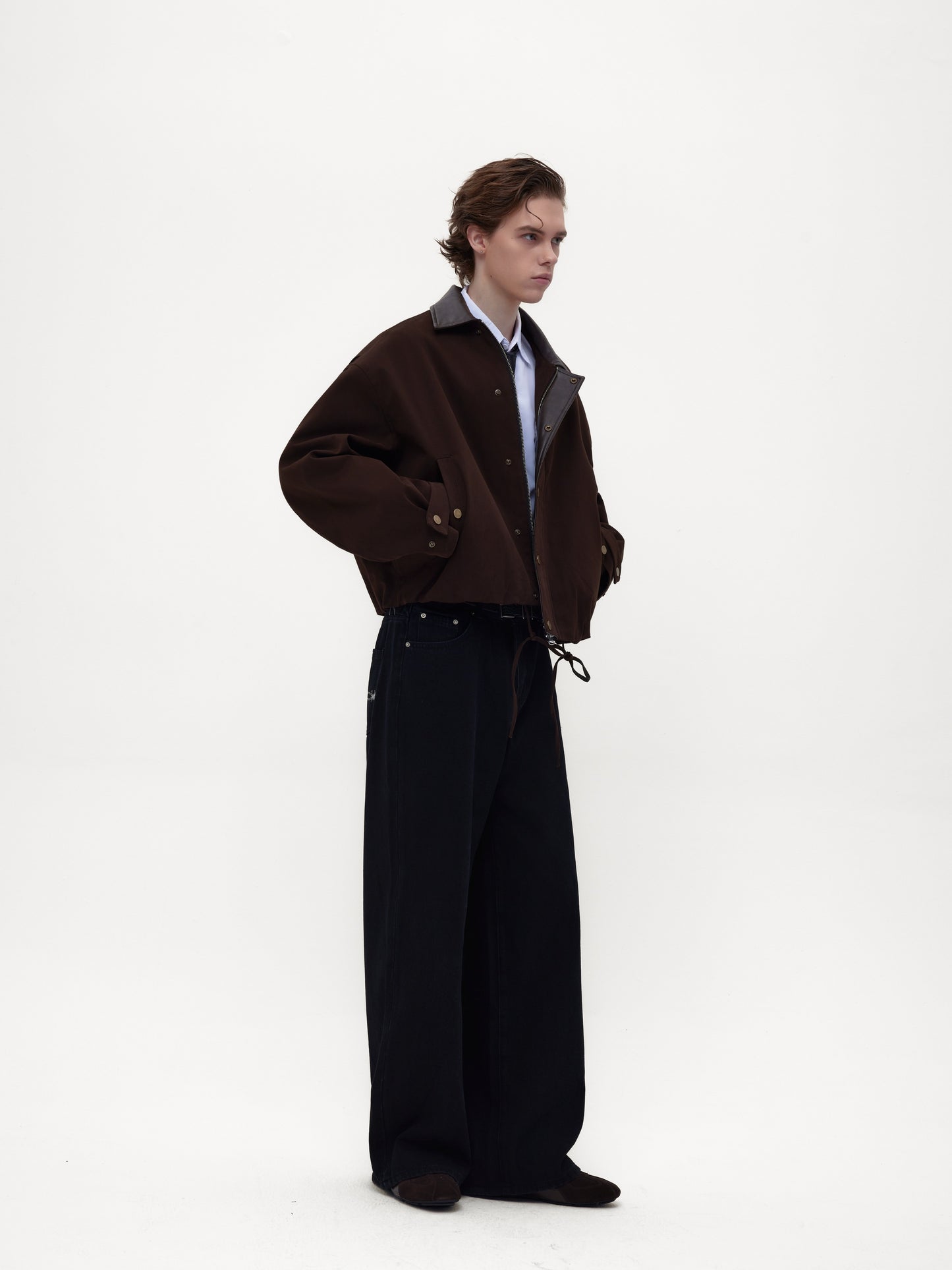 Burn-style leather-collar cotton jacket