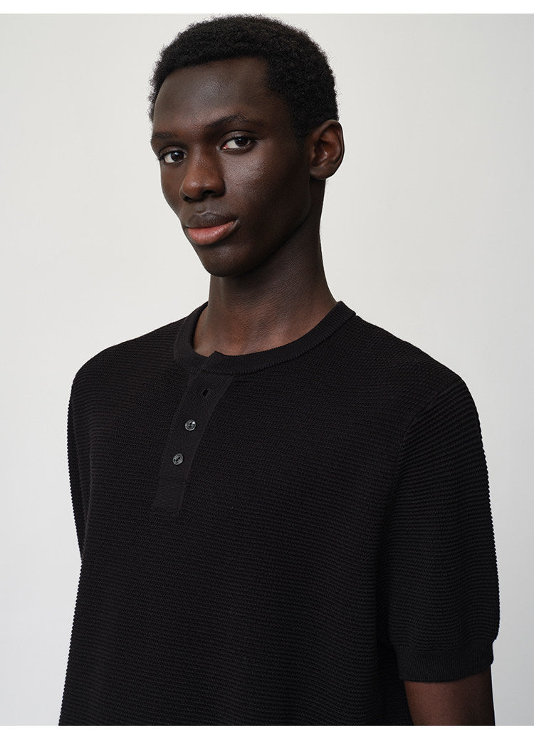 Waffle Henley Neck Knit Shirt