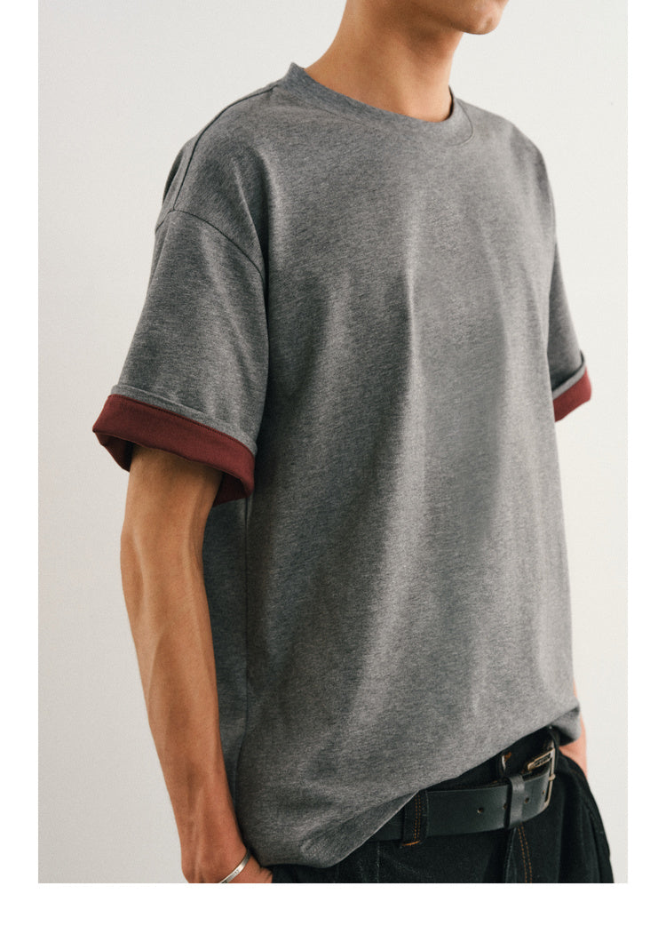 Double layer T-shirt with folded sleeves