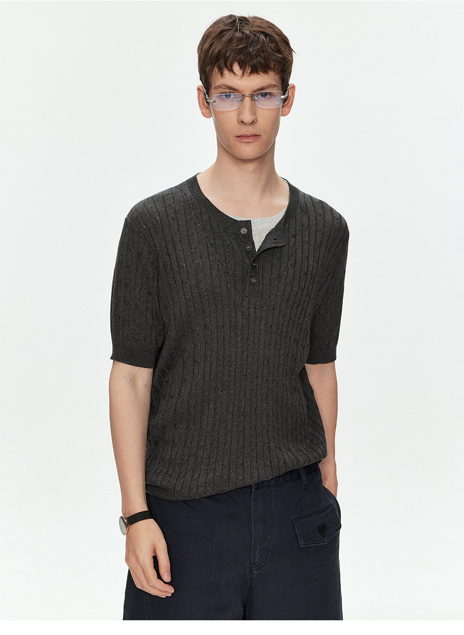 Henry-Neck Knit Shirt