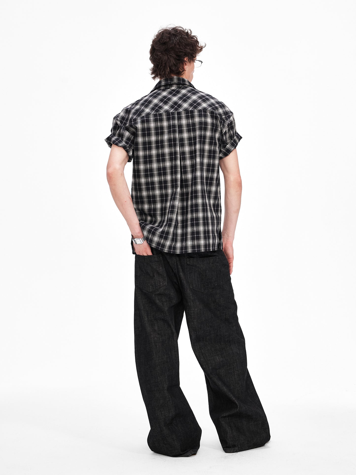 Checkered Shirt with Rolled-Up Sleeves