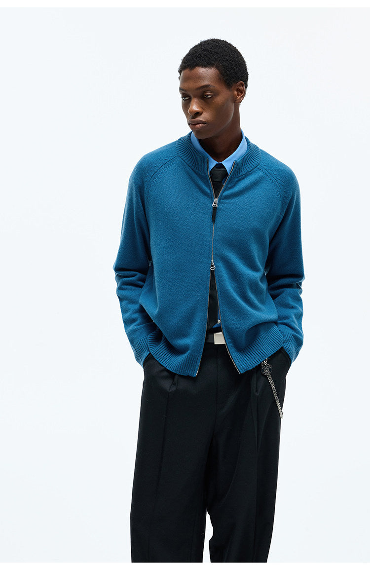 Crew Neck Double Zipper Cardigan