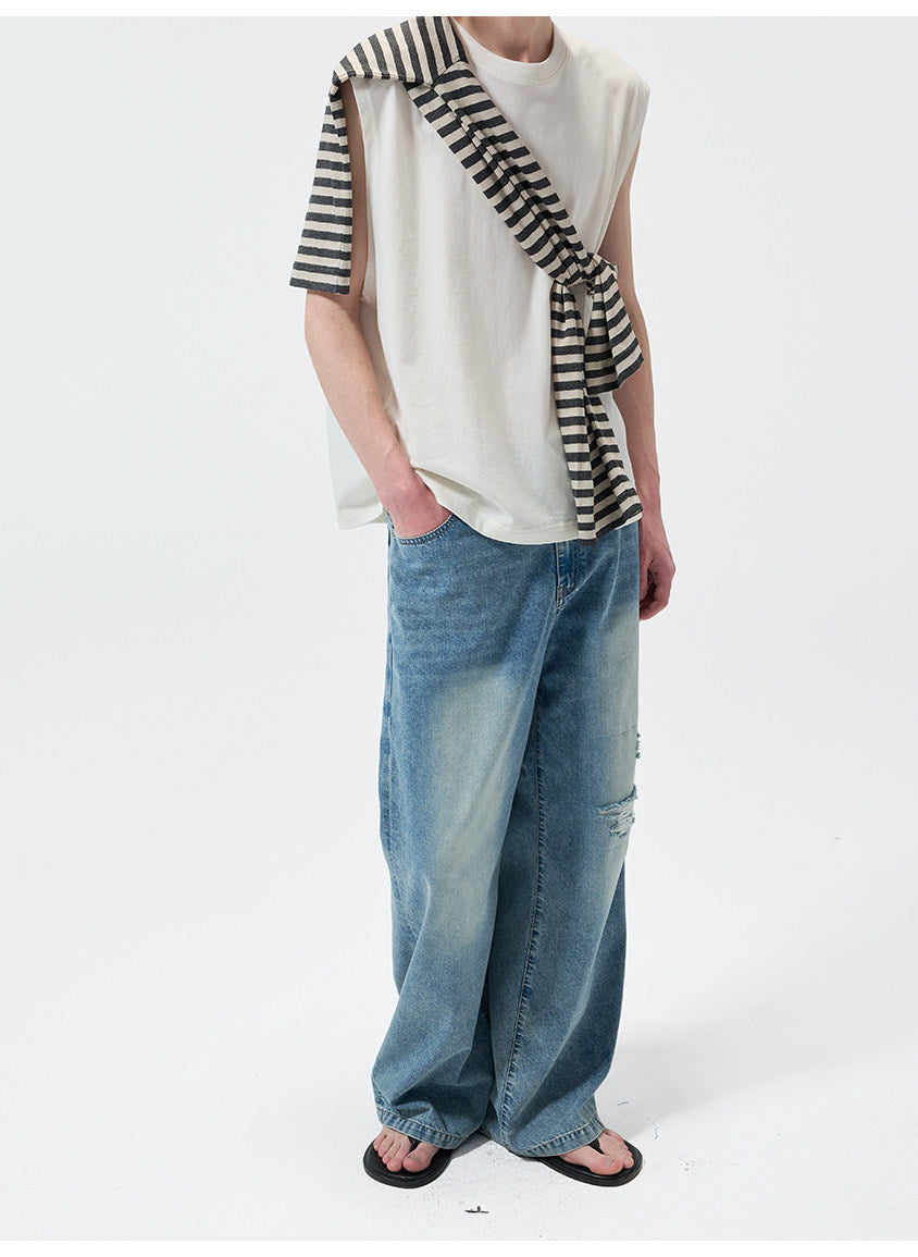 Water-Washed Straight-Leg Lightweight Denim Pants
