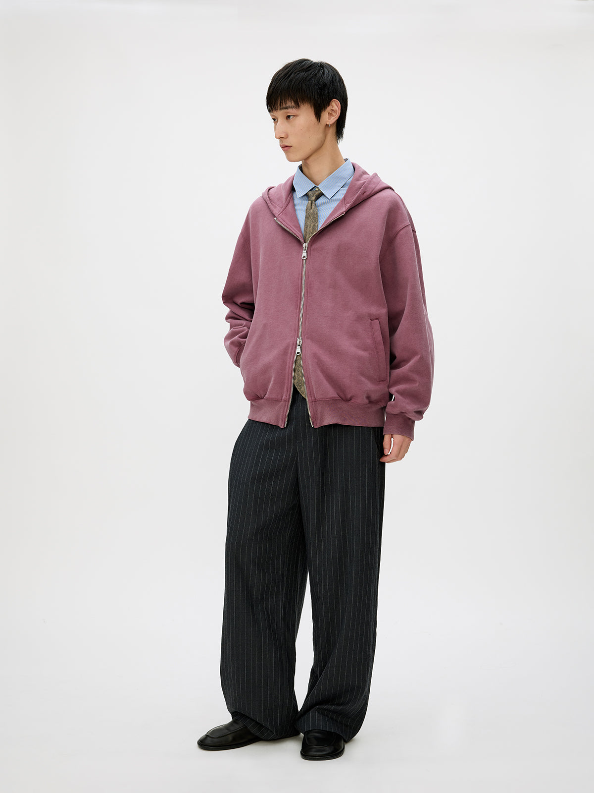 Wash-Damaged Zipper Sweatshirt