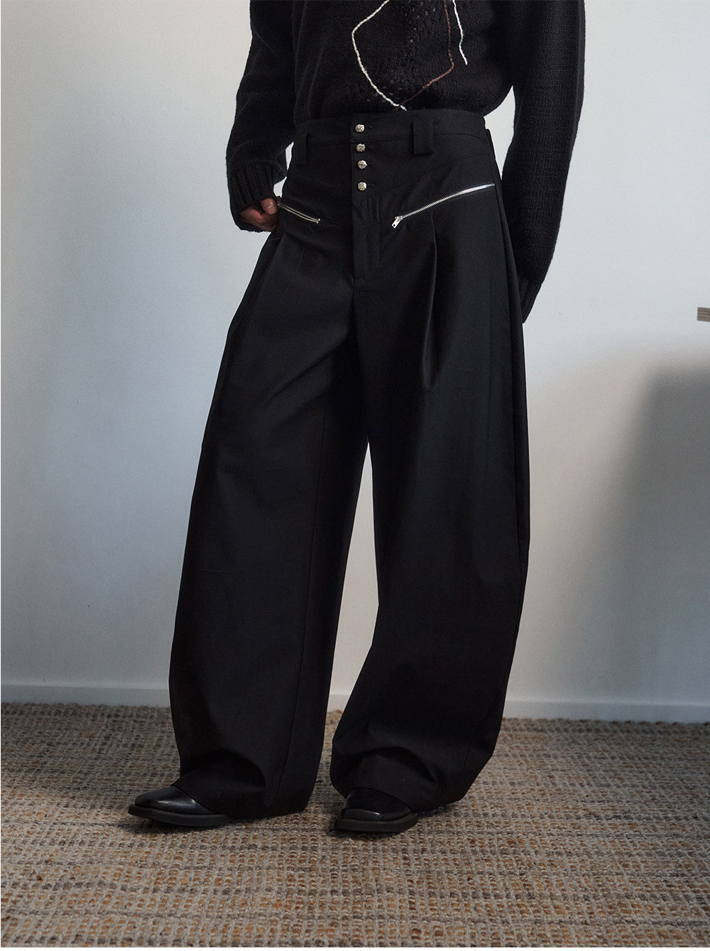 High-Waisted Single-Breasted Casual Pants